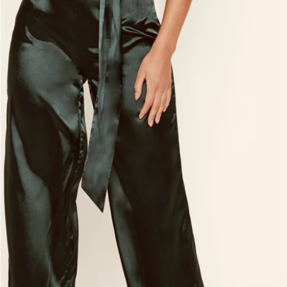 Anthropologie Black Satin Pantsuit